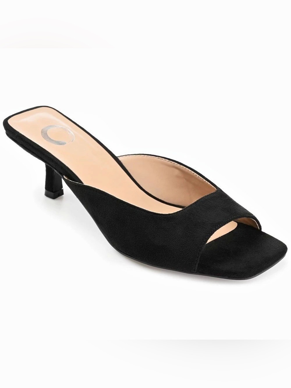 Journee Collection Women's Larna Slip On Kitten Heel Open Toe Pumps
Black 6.5